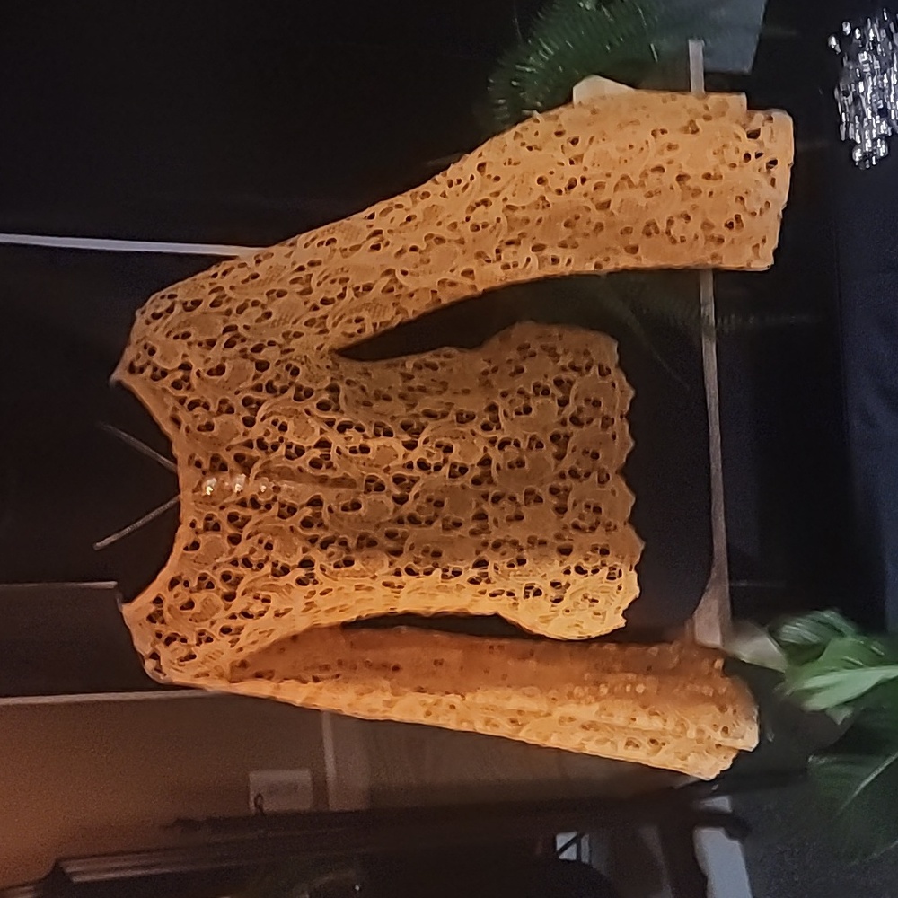 Lace knit crochet blouse mustard yellow
